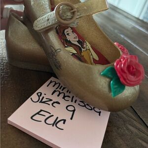 Mini Melissa Gold Shoes with Red Rose Accent
